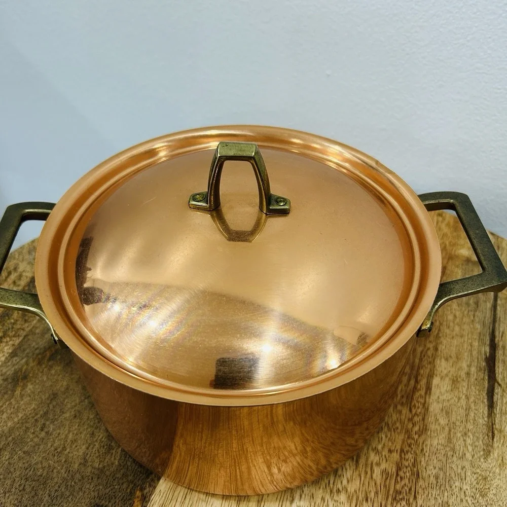 Paul Revere Limited 1801 3Qt Copper Stainless Brass Stock Pot Dutch Oven NOS